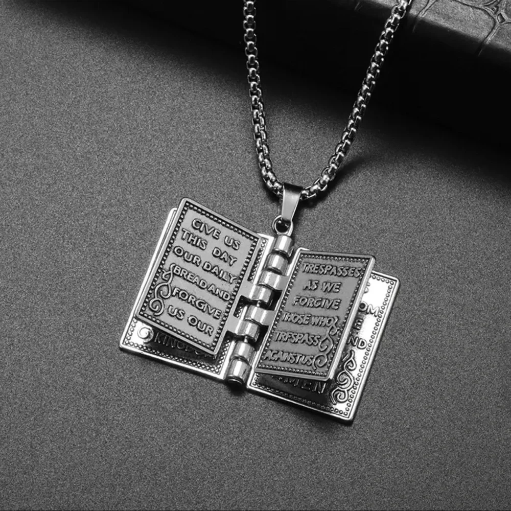 $5 BIBLE NECKLACE WITH TURNING PAGES. SILVER. NEW. $5 IF BUNDLED - Picture 2 of 12